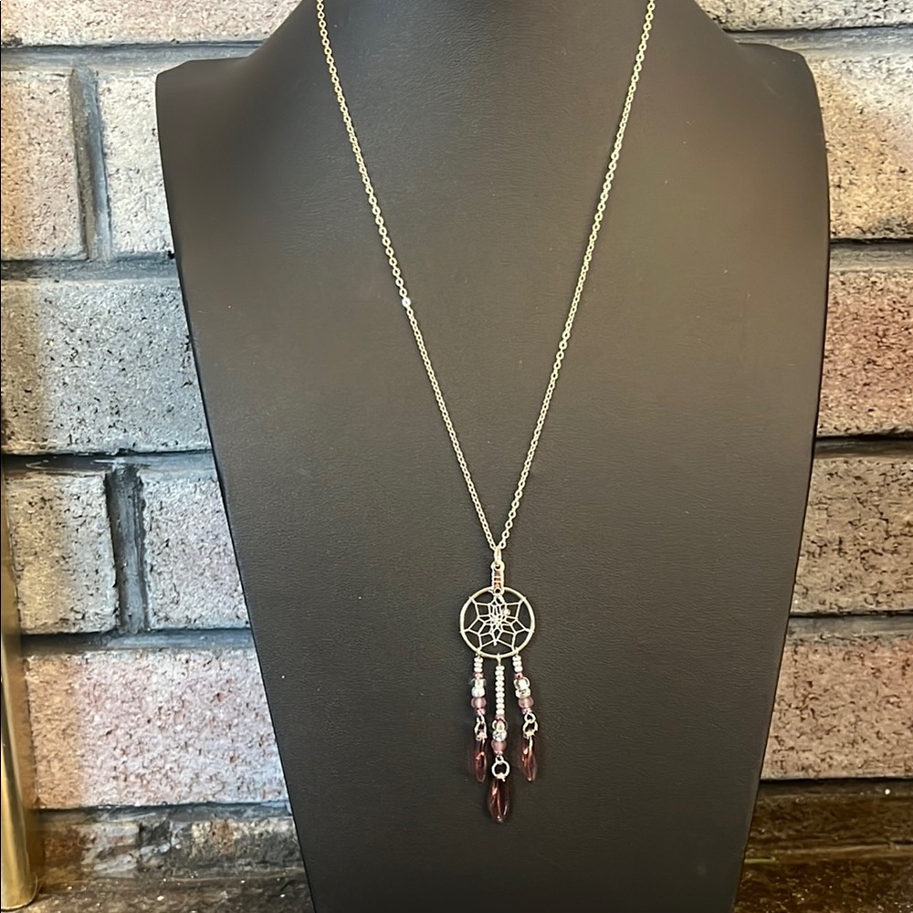 Purple Dreamcatcher Necklace with Silver Chain